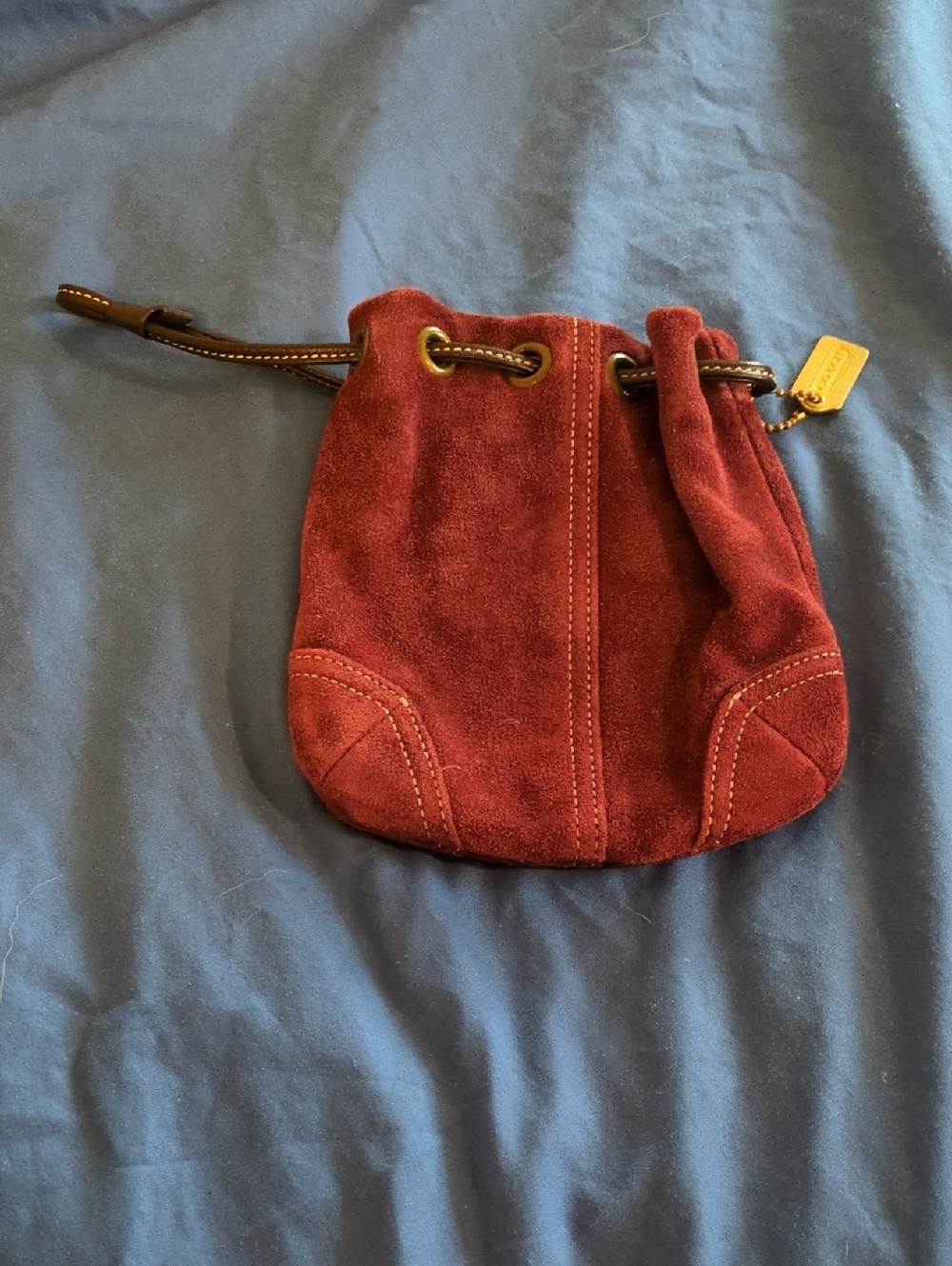 Coach Wine Suede Drawstring Mini Pouch Bag